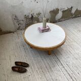 Round coffee table white ceramic and wood