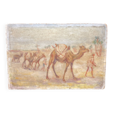 Oil on wood representation of camels.