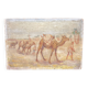 Oil on wood representation of camels.