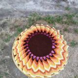 Rattan pouf and its 70's cushion