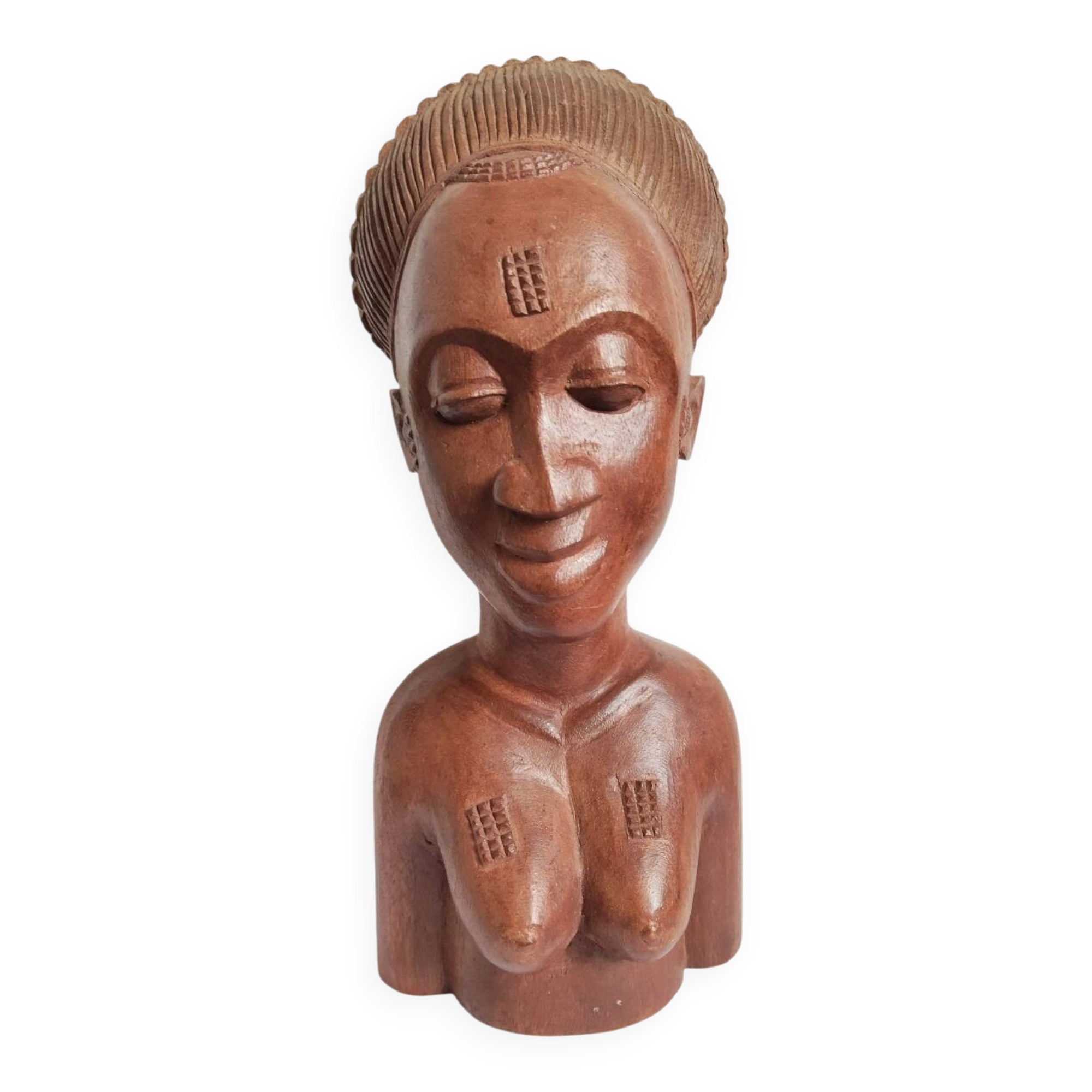 Buste féminin africain en bois – XXᵉ siècle