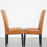 Set of 4 sheepskin dining chairs in light cognac color