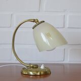 Antique Bedside Lamp / Art Deco Desk Lamp / Brass Table Light / Hand Blown