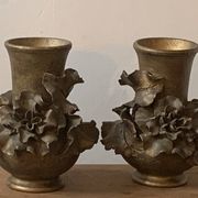 Pair of slip vases, ceramic with golden patina, signed Édouard Gilles.