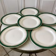 set of 6 flat plates Digoin Sarreguemines model "Martine" green and golden 50s
