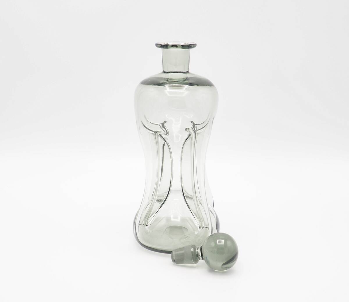 Decanter and Cordial Glasses in Grey Smoked Glass from Holmegaard Denmark, 1950s, Set of 7