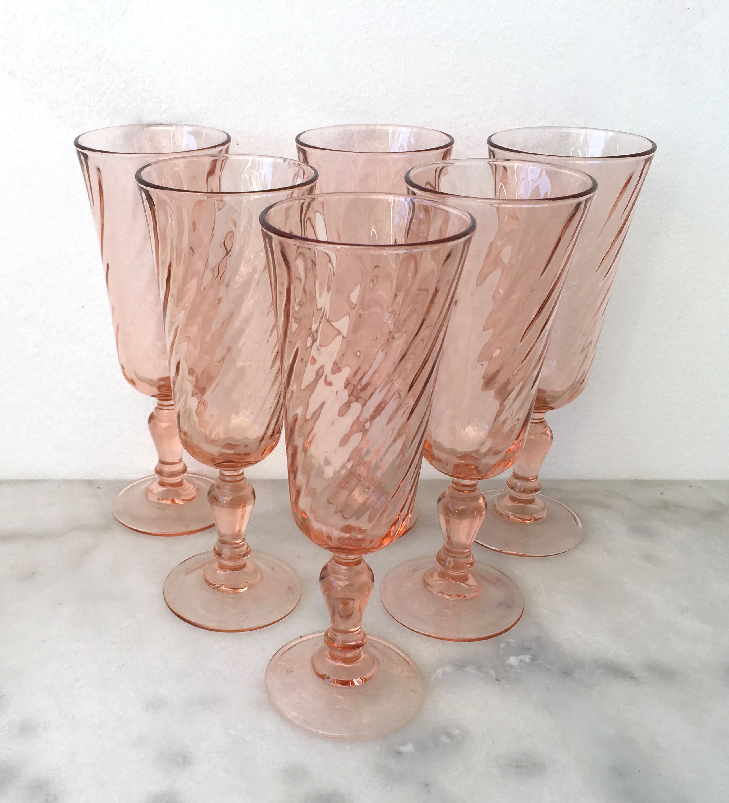 6 glasses vintage champagne flutes