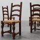 Set of 8 Brutalist Mid-Century Chairs in Wood and Wicker, Belgium ca. 1970