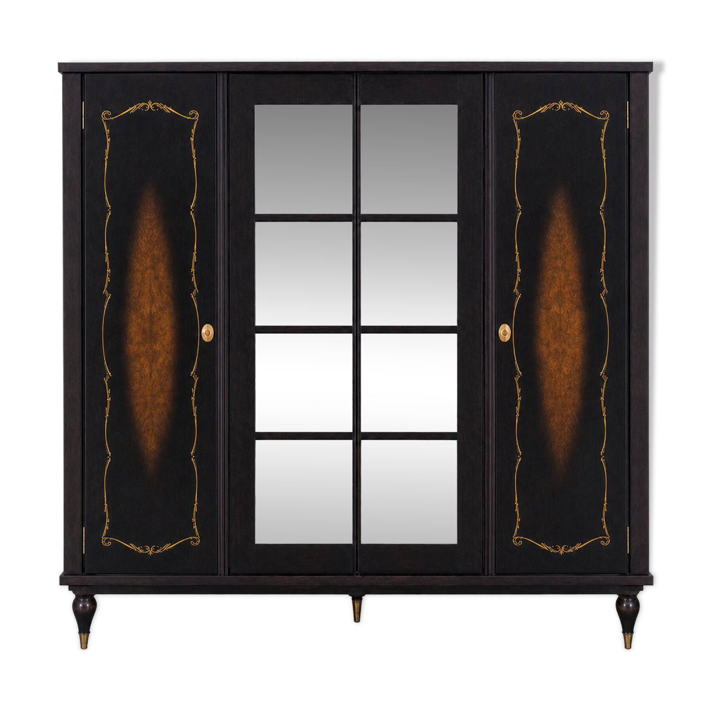 Art Deco style walnut veneer wardrobe – 4 doors and mirror