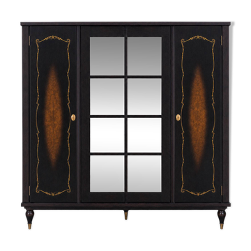 Art Deco style walnut veneer wardrobe – 4 doors and mirror