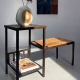 Side table with straw bench