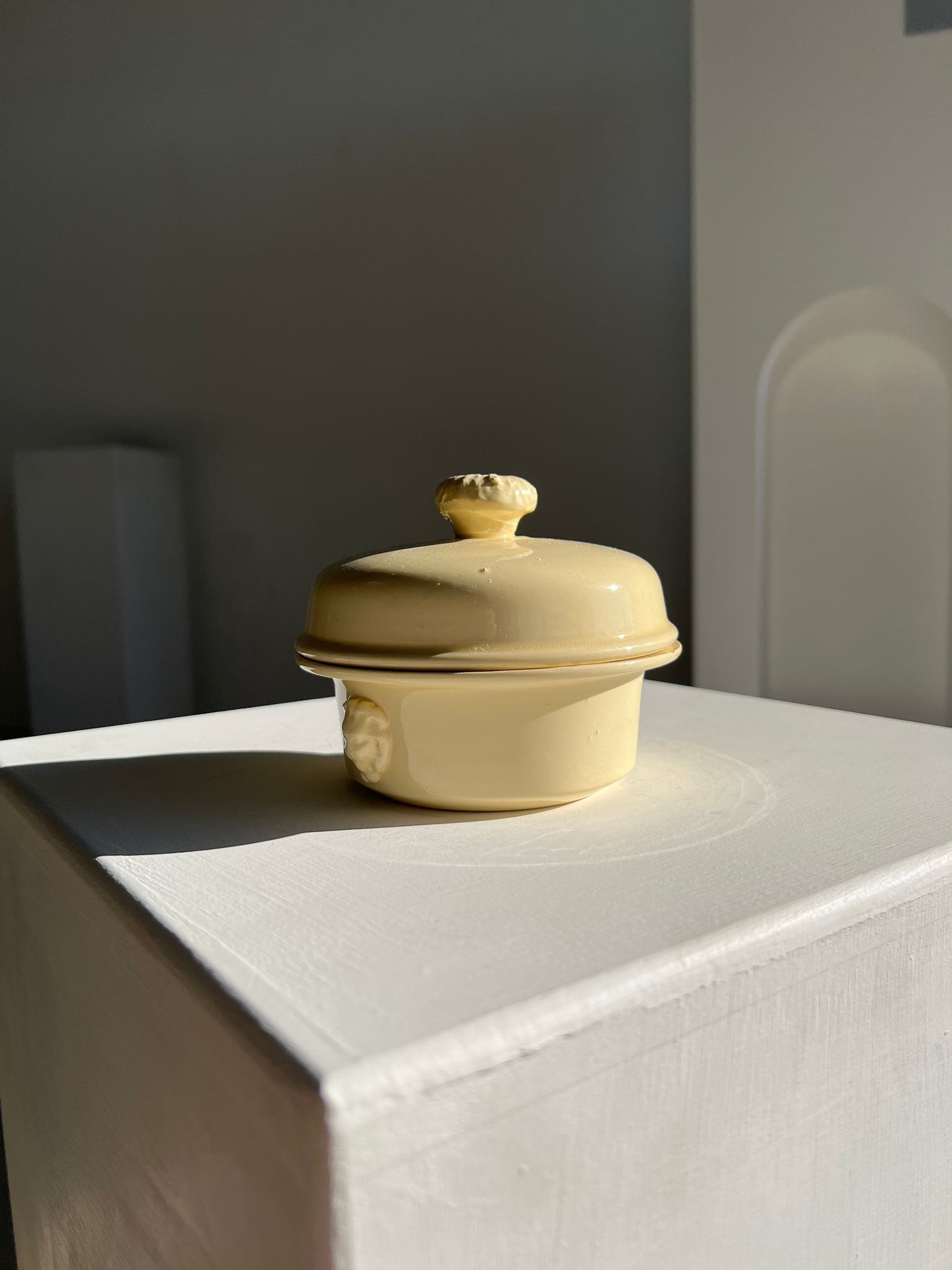 Glazed light yellow ceramic terrine