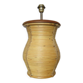 Rattan, leather, rope, and wood lamp in the style of Gabriella Crespi 60-70.
