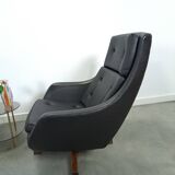 Fauteuil pivotant en similicuir noir provenant de Suède