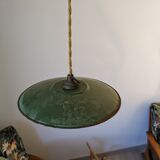 Industrial hanging lamp in green enamelled sheet metal