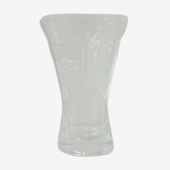 Vase ancien en cristal motif papillons