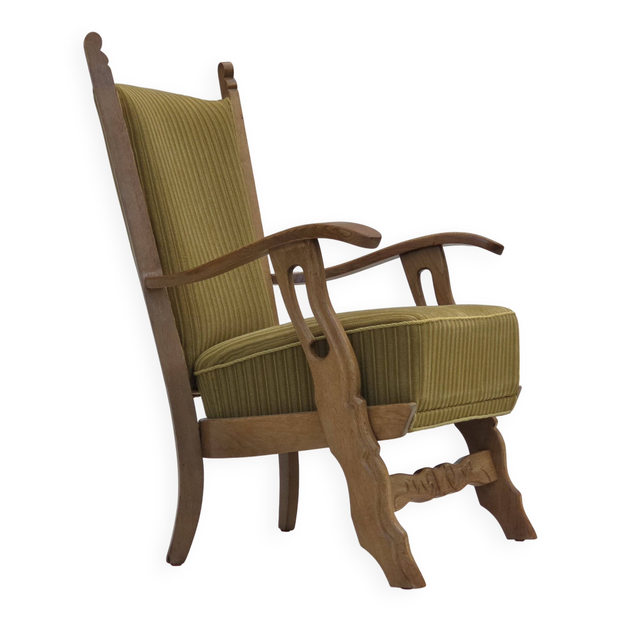 1970s, Scandinavian armchair, cotton/wool fabric, solid oak wood.