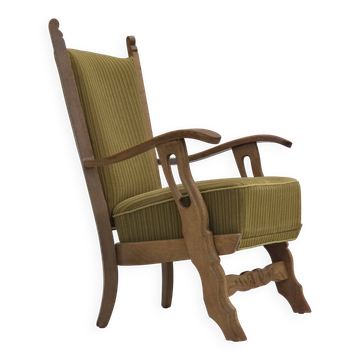 1970s, Scandinavian armchair, cotton/wool fabric, solid oak wood.