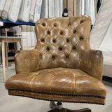 Office chair Chesterfield Gainsborough Chair swivel, in antique gold leather and mahogany