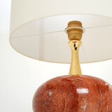 Pair of lamps in red travertine and brass 1970