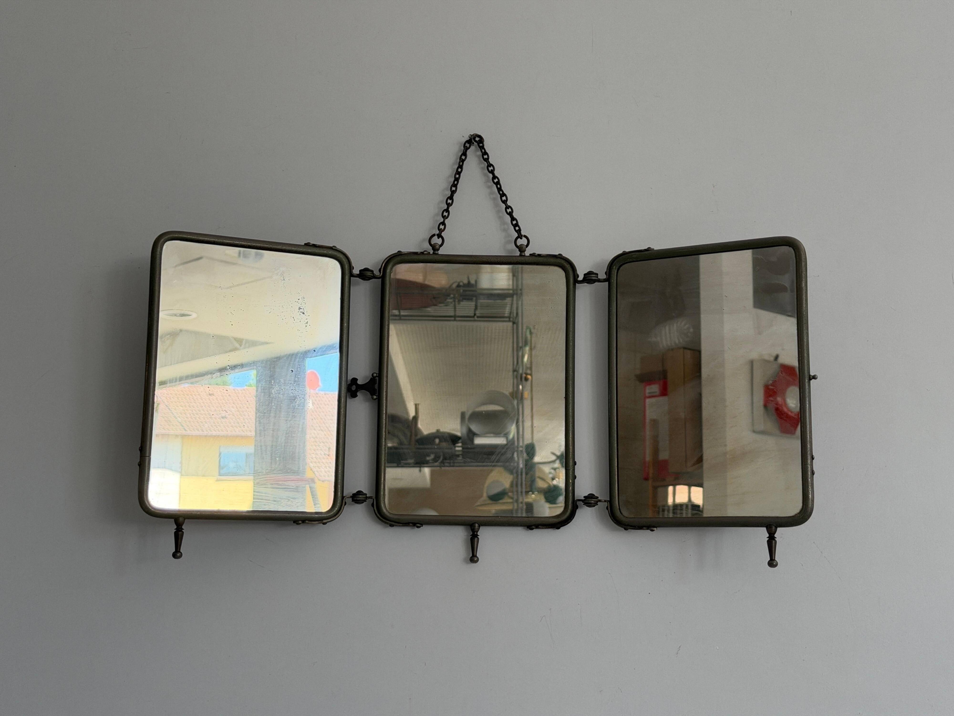 Art Deco 3 Nickel-plated glass covers Table or wall mirror, 1940s, Italy