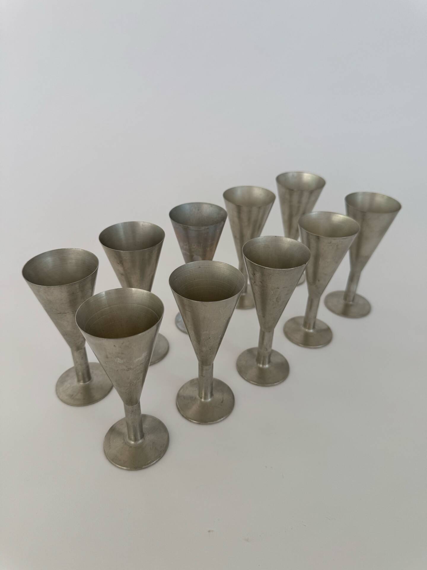 Set of 10 Vintage Minimalist Metal Shot Goblets