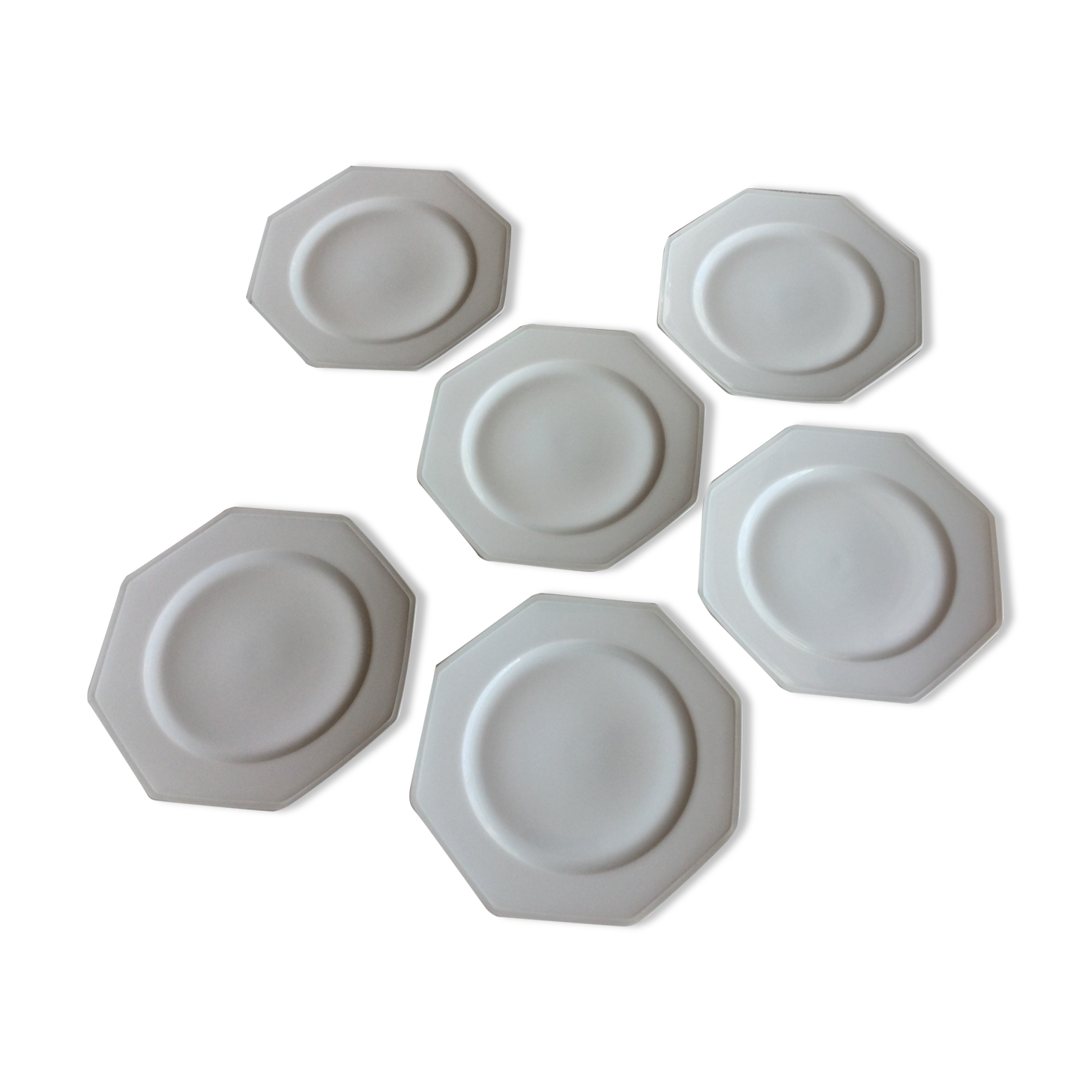 Set of 6 dessert plates in white Limoges porcelain octagonal shape