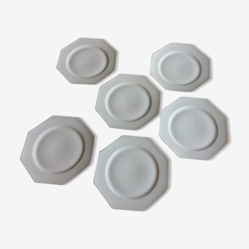 Set of 6 dessert plates in white Limoges porcelain octagonal shape