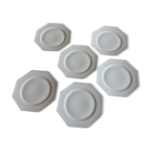 Lot de 6 assiettes à dessert en porcelaine blanche de Limoges de forme octogonale
