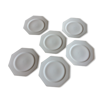 Lot de 6 assiettes à dessert en porcelaine blanche de Limoges de forme octogonale