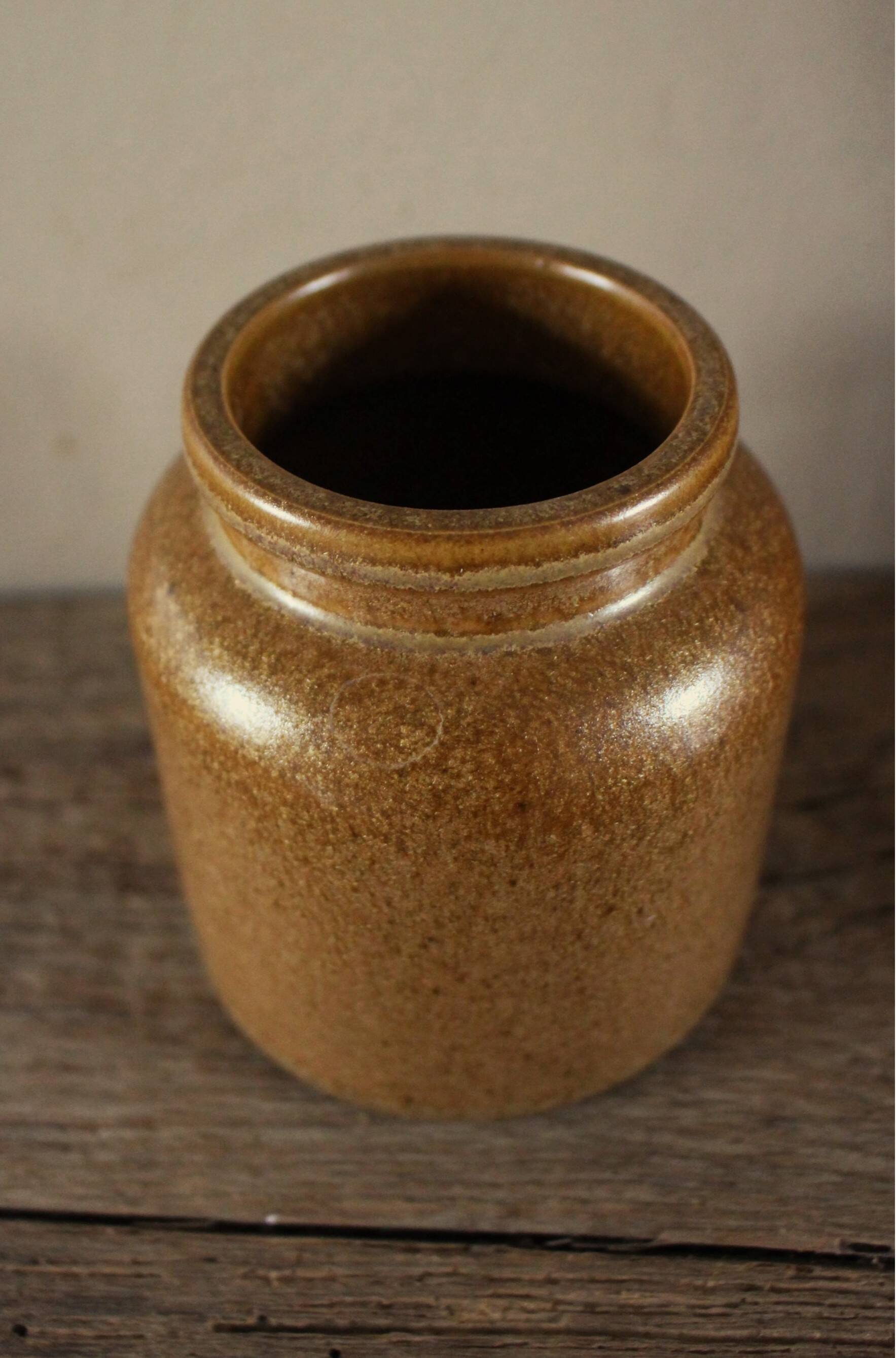 Vase, small vintage pot in brown stoneware