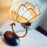 Vintage mother-of-pearl and brass flower wall lamp
