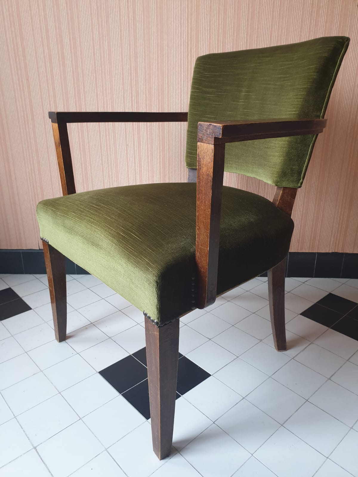 Pair of bridges in green velvet and dark wood