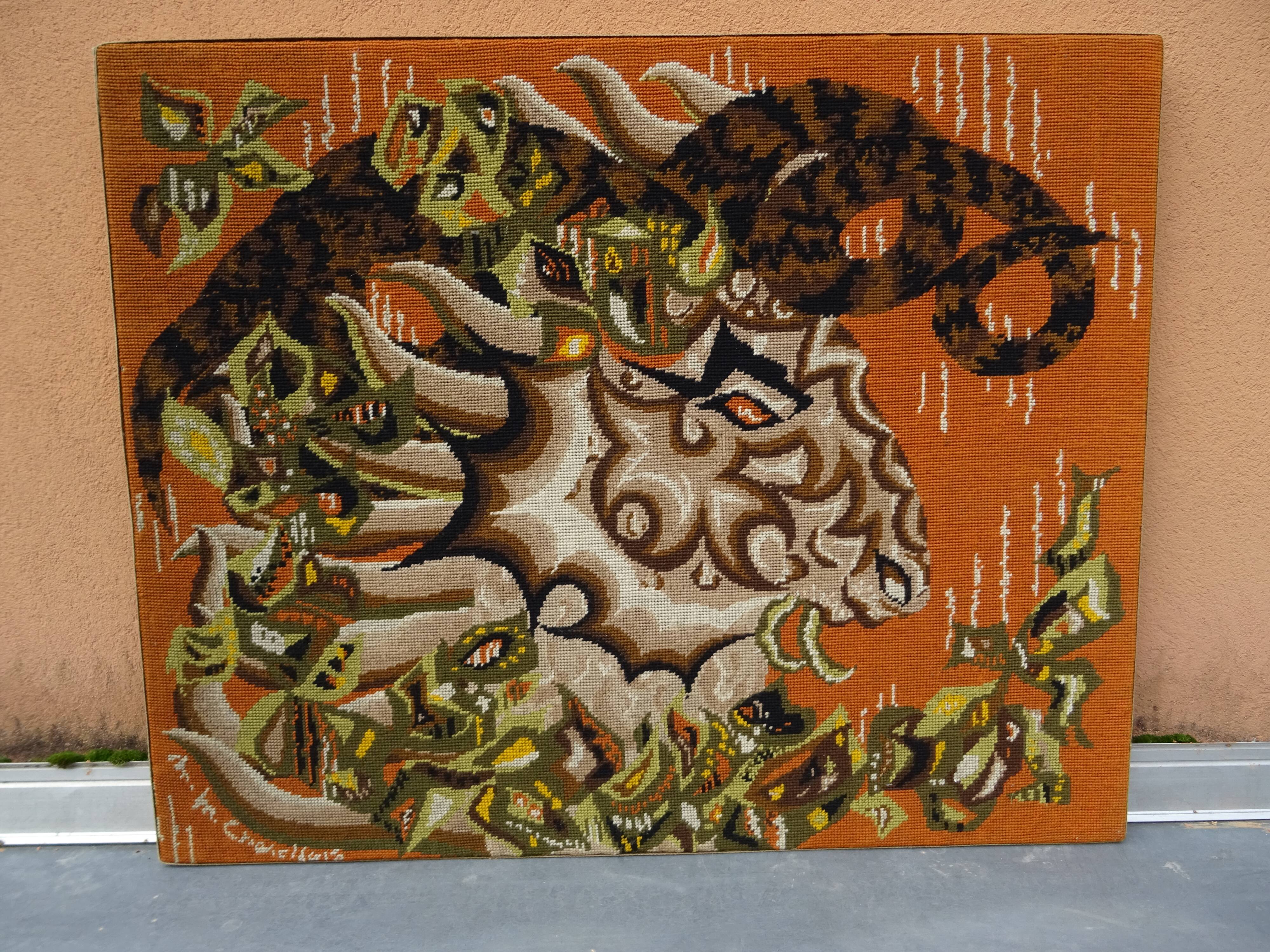 Vintage wall tapestry canvas The Ram M.M. Charollais 60s/70s