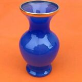 1960s Baluster vase on pedestal Blue opaline Neck with gilding