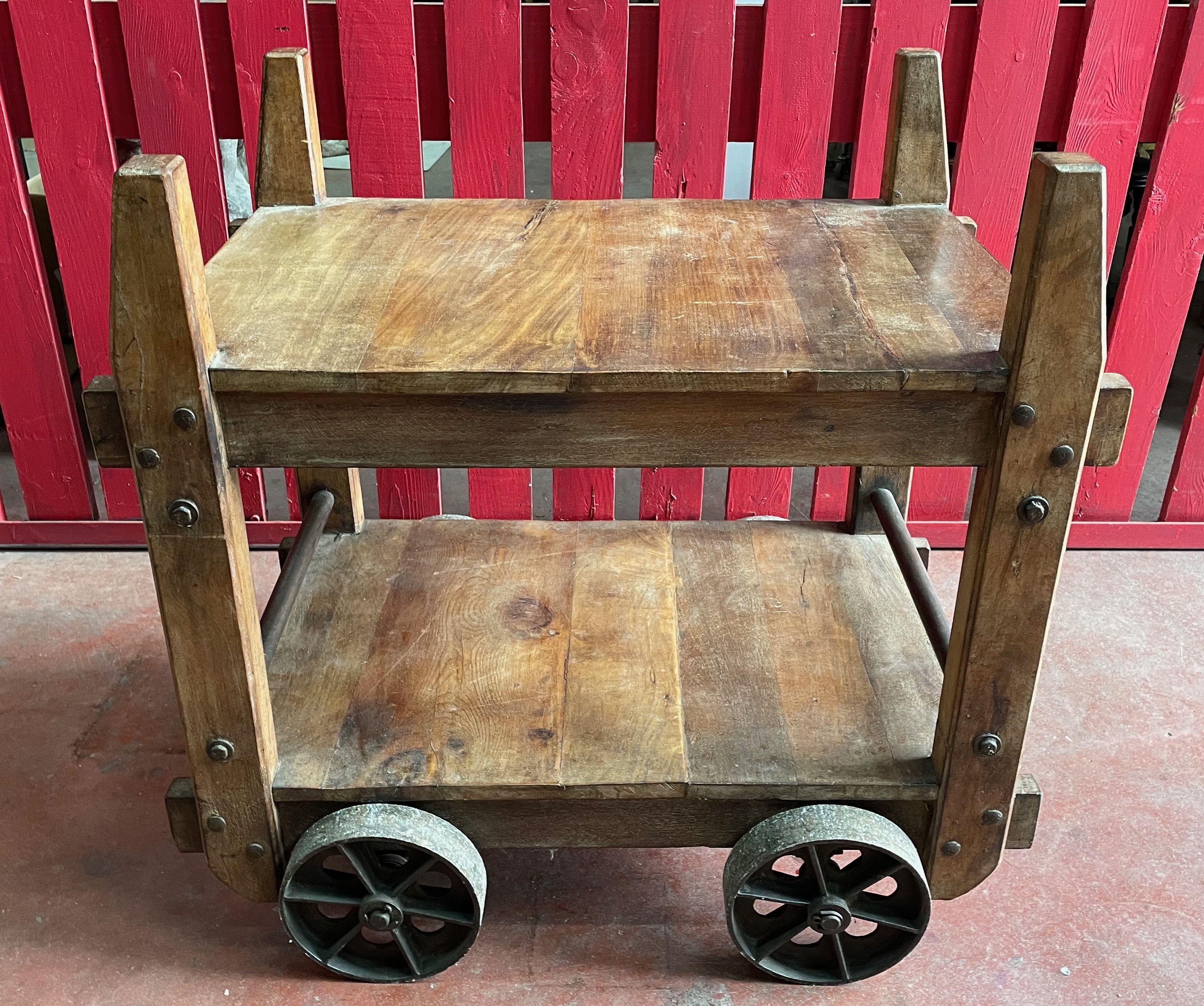 Vintage industrial servant in Teck wood and steel