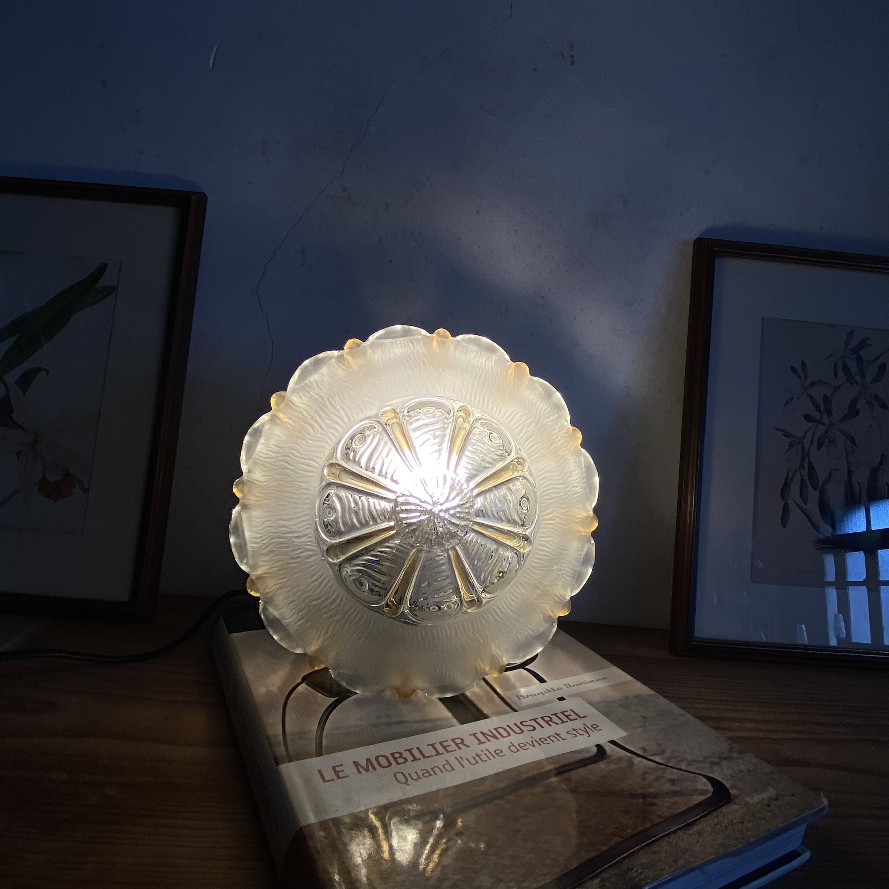 Wall-mounted ceiling light with transparent and amber glass, vintage luminaire.
