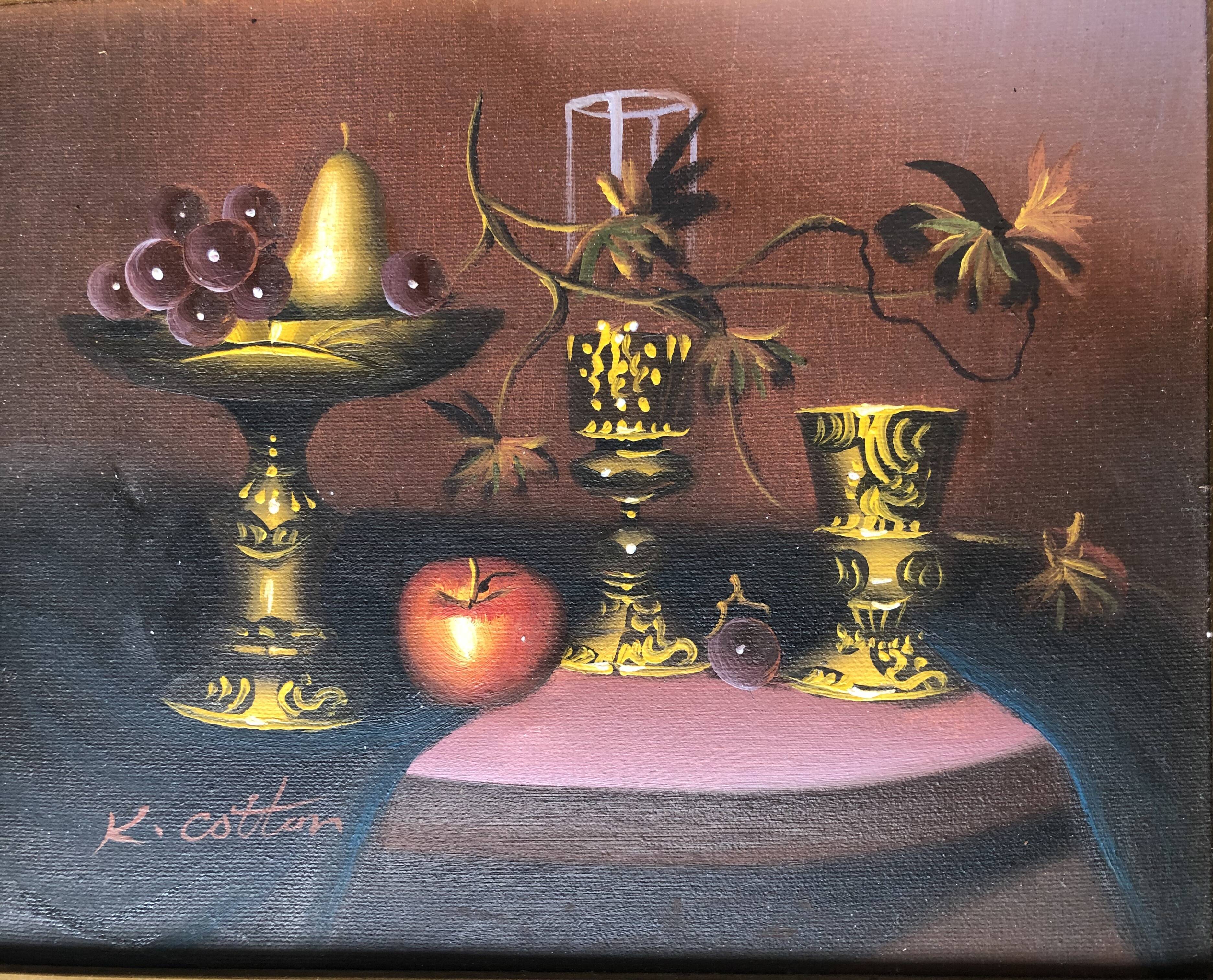 Oil on canvas: Still life with fruit