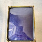 Cadre photo vintage en métal doré art déco 16,5 cm x 12,5 cm verre convexe