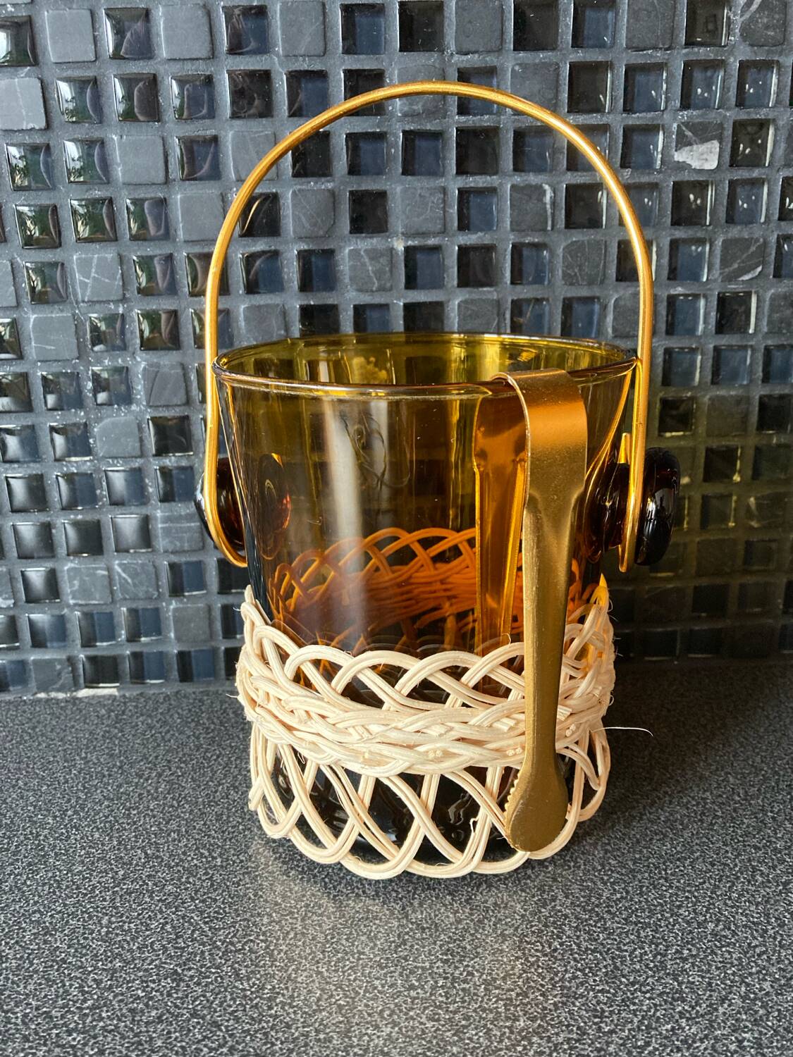 Vintage Amber Glass Ice Bucket
