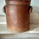 Brown enamelled stoneware pot and lid