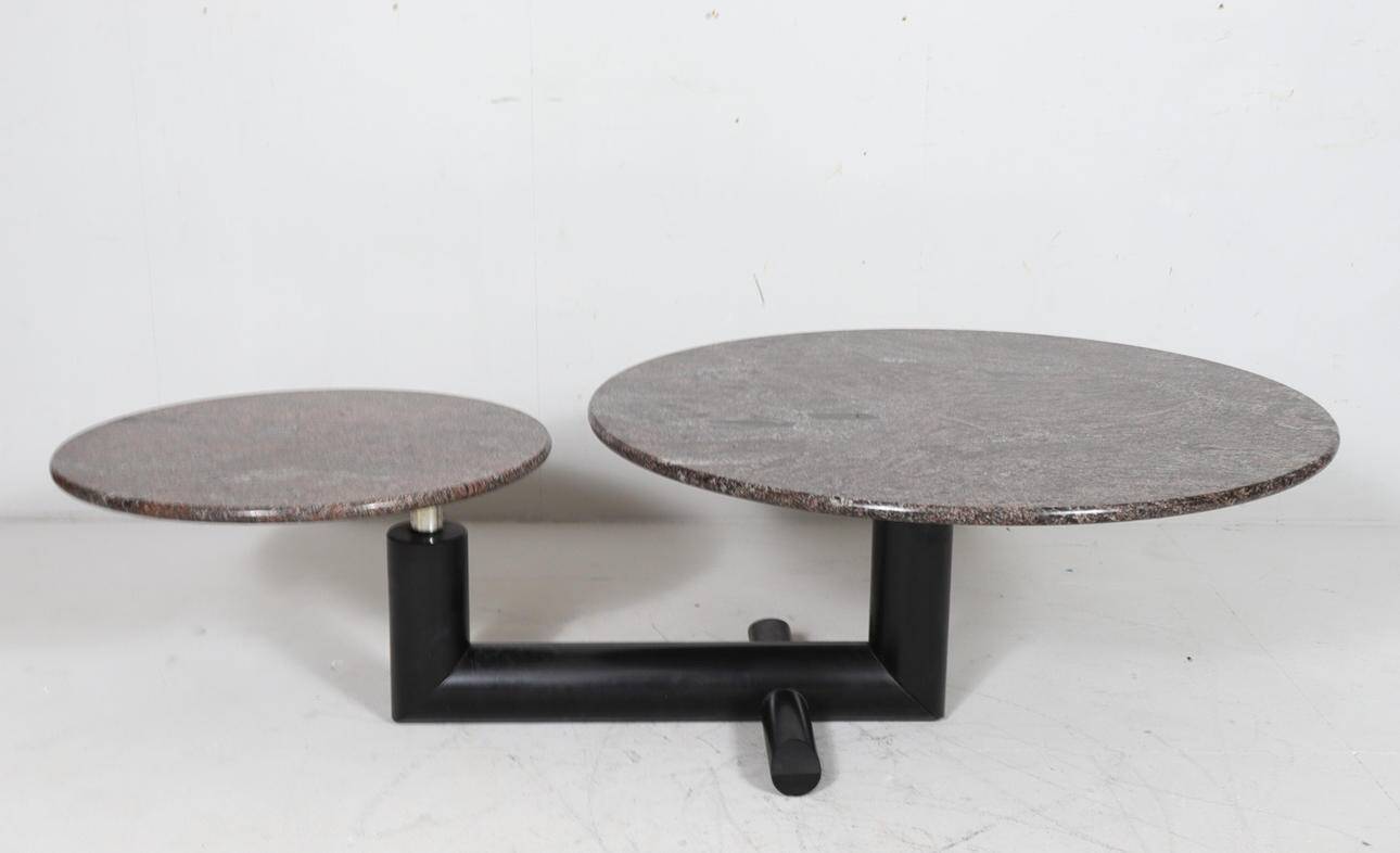 Sculptural coffee table in granite and wood, Italy 1980s.