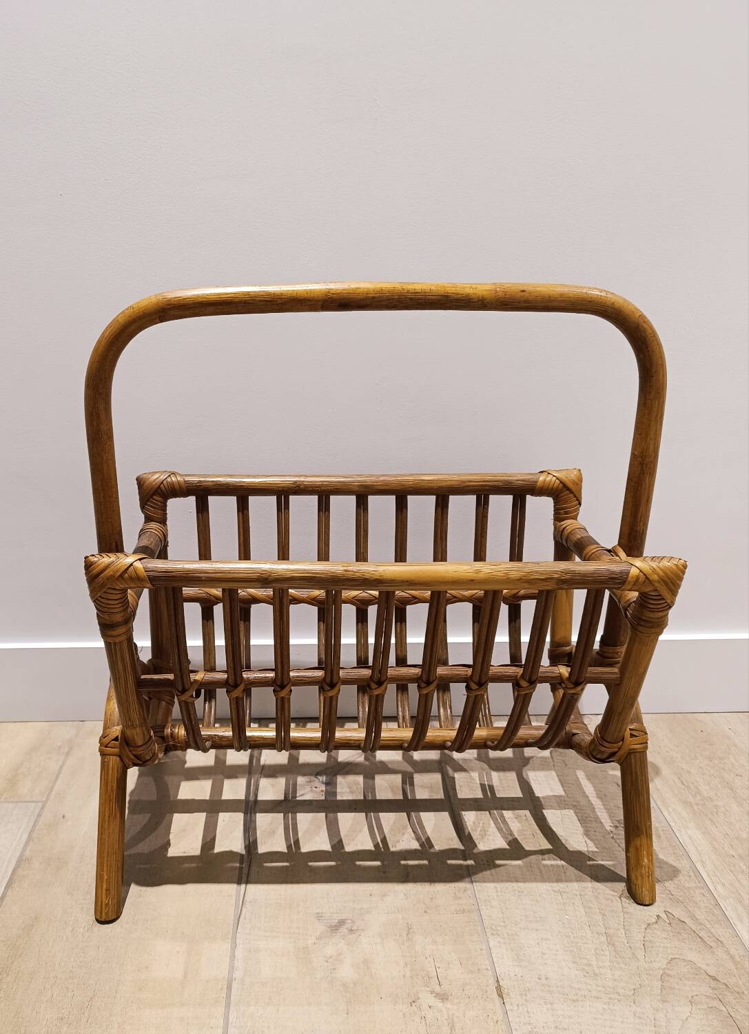 Vintage wicker rattan magazine rack