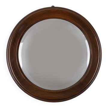 ROUND VINTAGE WOODEN WALL MIRROR FROM THE 1960S, ITALIAN DESIGN  CONDITION: