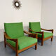 Lot of 2 vintage armchairs in solid oak with boucle fabric, Scandinavian design from the 70s.