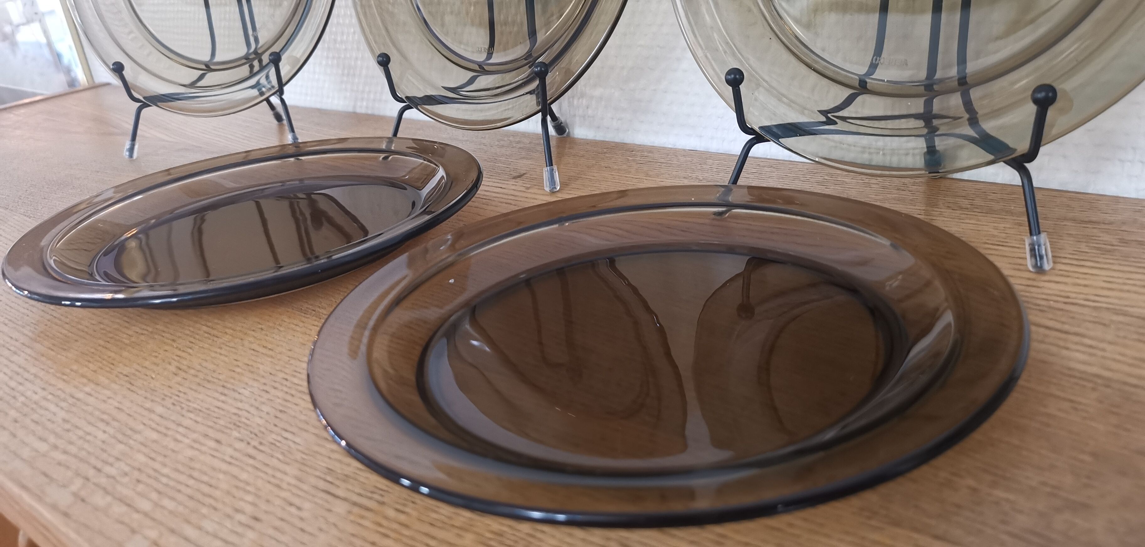 Set of 6 dessert plates vereco smoked brown 70's vintage