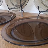 Set of 6 dessert plates vereco smoked brown 70's vintage