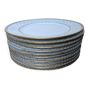 10 assiettes plates dorées - porcelaine limoges
