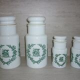 Set of 4 glass jars opal from italy white and green