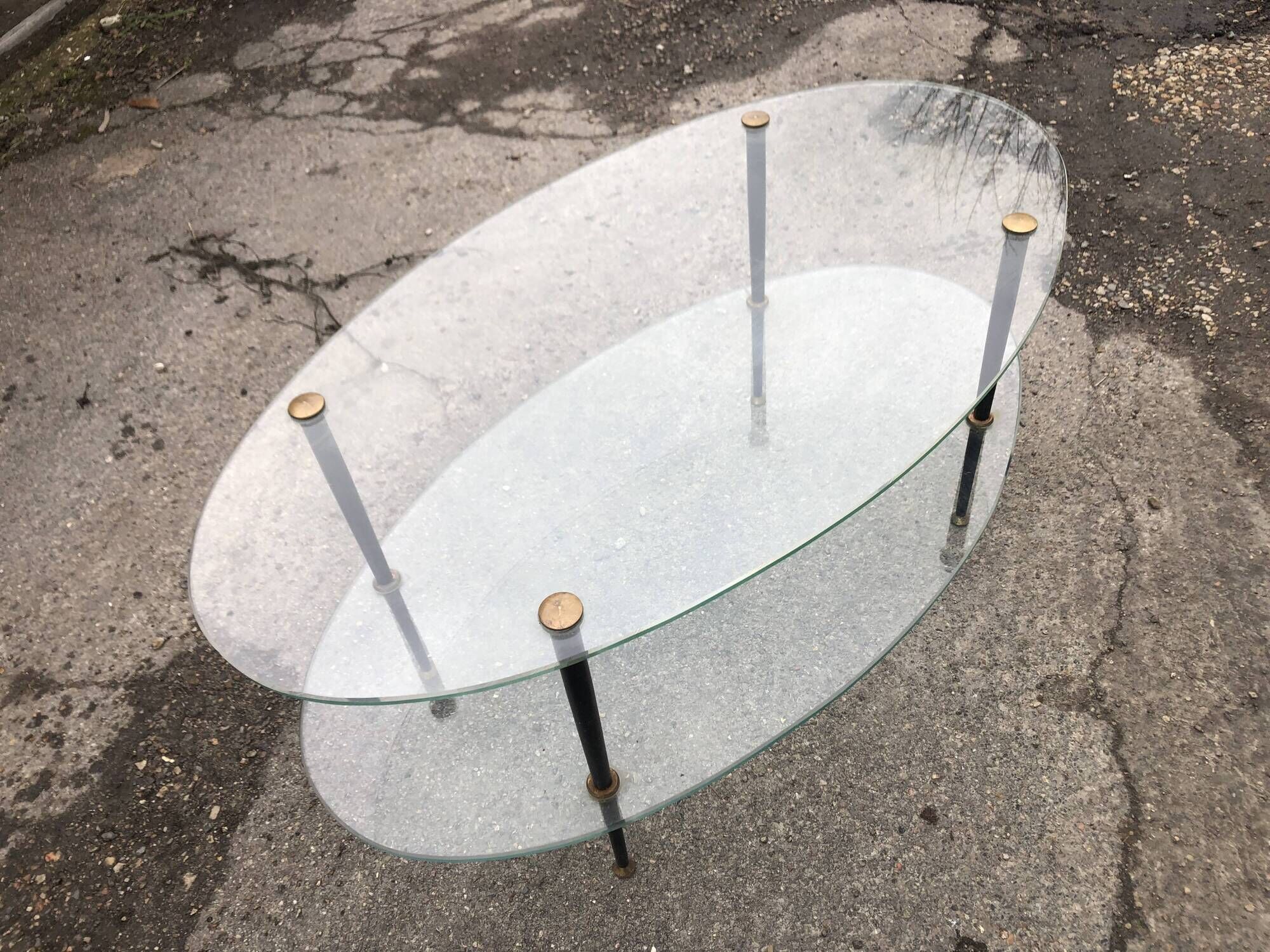 Glass coffee table double top dlg of Edoardo Paoli 50s